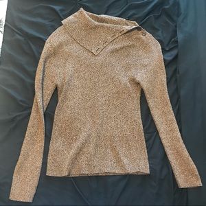 Brown Foldover Sweater W/Button Detail